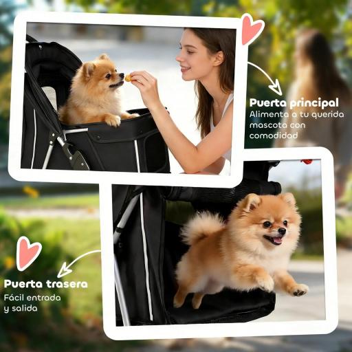 Carrito para Perros Pequeños con Cesta de Almacenaje Portavasos Ruedas y Cojín Lavable 77x44x102 cm Negro [4]