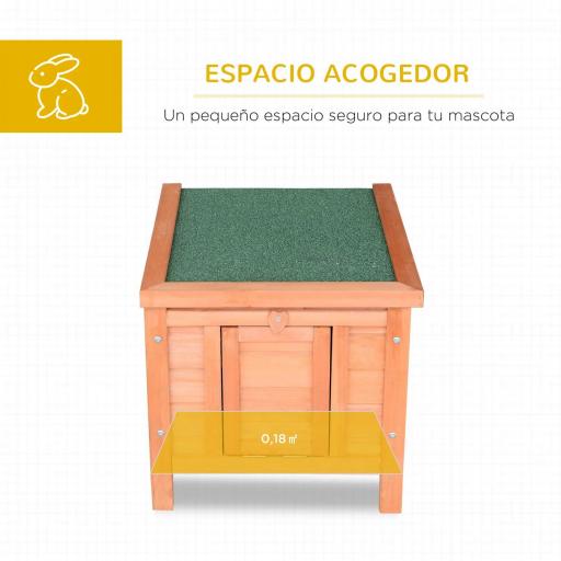 Conejera de Madera Exterior Jaula Caseta para Roedores Mascotas Pequeñas con Techo Asfáltico Se Puede Abrir y Rampa Antideslizante 42x51x43 cm Natural [3]