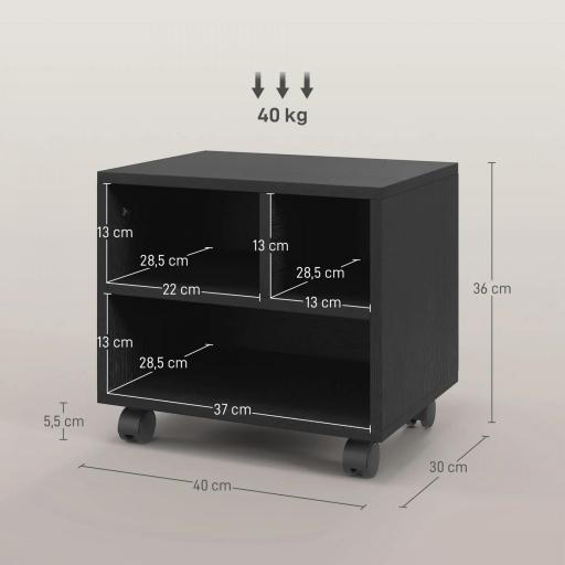 Soporte de Impresora con Ruedas Compartimentos Abiertos para Oficina Estudio 40x30x36 cm Negro [1]