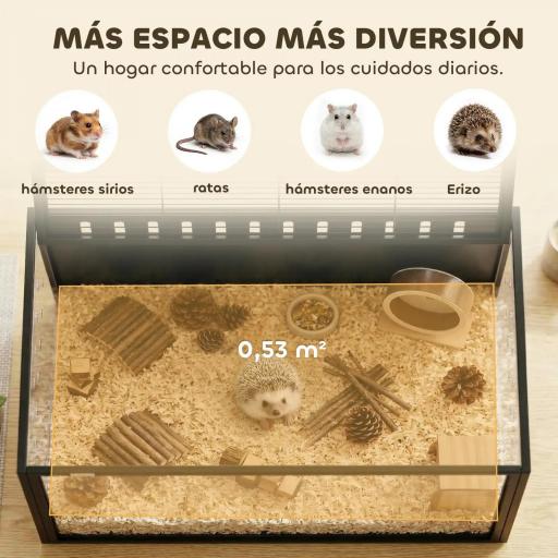 Jaula para Hámster Grande 105x51x53 cm con Tapa Ventilada Abatible, Marco de Acero, Paneles Transparentes Negro [2]
