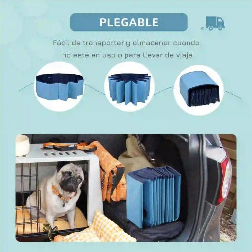 Piscina Plegable para Perros Gatos Ø140x30 cm Bañera Portátil para Mascotas PVC Antideslizante Múltiples Usos Color Azul [4]