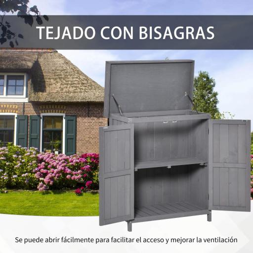 Cobertizo de Almacenamiento de Madera para Jadín 74x43x88 cm con 2 Puertas y Techo Asfáltico Abatible Gris [9]