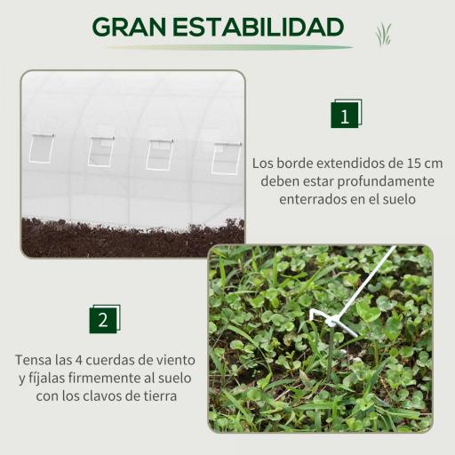 Invernadero de Túnel 6x3x2 m Invernadero de Jardín con Puerta Enrollable 12 Ventanas Cubierta de PE 140 g/m² y Metal Galvanizado para Cultivos Plantas Verduras Blanco [5]