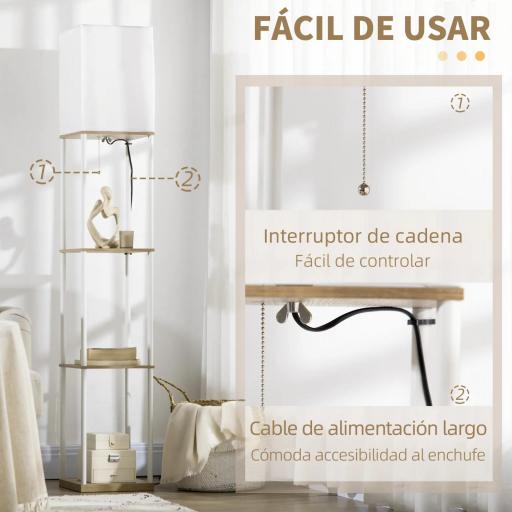Lámpara de Pie Moderna con 3 Estantes para Salón Casquillo E27 Max. 40W con Pantalla de Tela 26x26x159 cm Blanco [6]