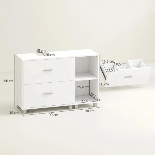 Mueble Bajo Lavabo Mueble de Baño con 2 Cajones y 2 Estantes Abiertos para Lavabo con Pedestal 90x30x60 cm Blanco [1]