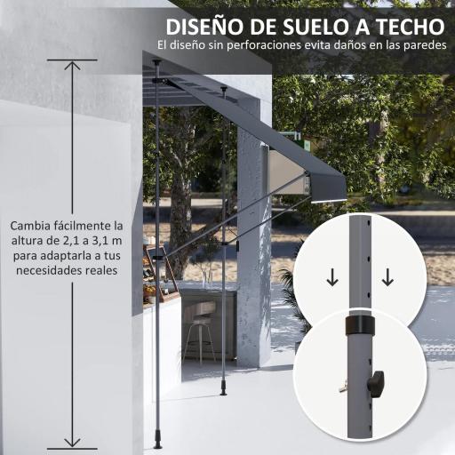 Toldo Manual Retráctil 200x120x210-310 cm para Balcón y Terraza con Altura Ajustable con Manivela Negro [4]