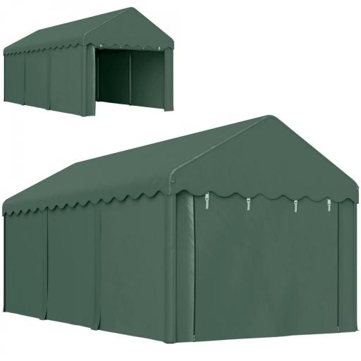 Garaje Exterior para Coche 6x3 m Impermeable Anti-UV con Paredes Laterales Desmontables y 2 Puertas con Cremallera Verde [8]