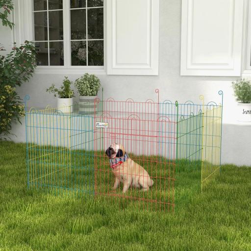 Parque Plegable para Perros de 8 Paneles Ø156x60 cm Valla Metálica con Puerta Estacas Interior Exterior Multicolor