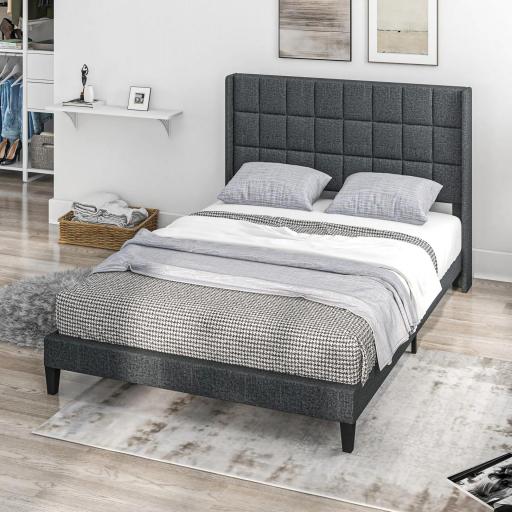 Cama 135x190 cm con Almacenaje Inferior Tapizada y Cabecero Acolchado con Orejas Gris [8]