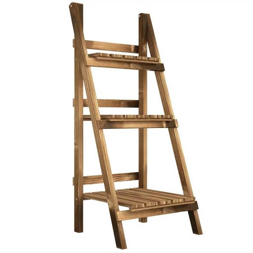 Soporte para Plantas de Madera de 3 Niveles Estantería para Plantas Plegable Soporte para Macetas 40x37x93 cm Natural [6]