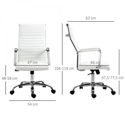 Silla de Despacho Silla Escritorio Giratoria Basculante con Altura Ajustable Reposabrazos 54x62x104-114 cm Blanco [1]