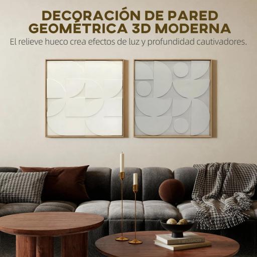 Decoración de Pared de Madera 3D de 2 Piezas con Patrones Geométricos Huecos para Salón Dormitorio Pasillo Blanco [6]