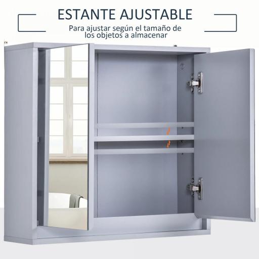 Armario de Baño con Espejo con 2 Puertas y Estante Ajustable Mueble Colgante de Baño para Aseo Estilo Moderno 48x14,5x45 cm Gris [4]