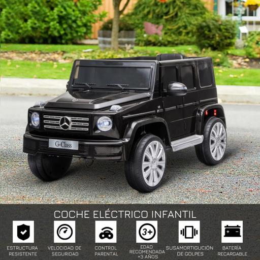 Coche Eléctrico para Niños de Batería 12 V BENZ G500 con Control Remoto Música Bocina 3-5 km/h Carga 30 kg Negro [2]