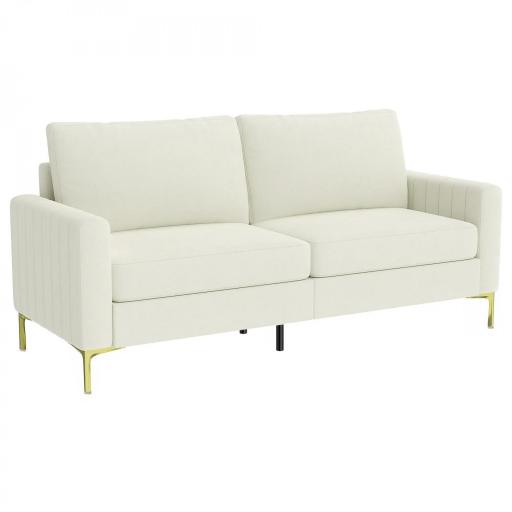Sofá de 3 Plazas de 181 cm Tapizado en Terciopelo con Cojines Gruesos Patas de Metal Blanco Crema [8]