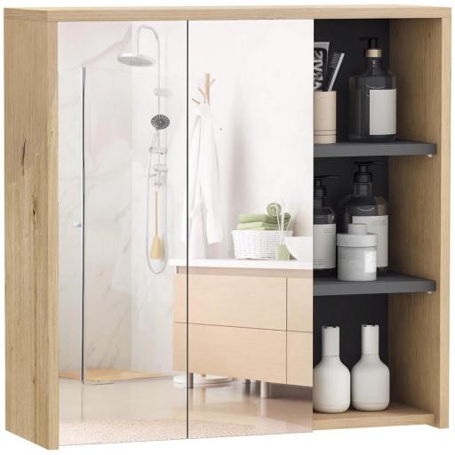 Armario de Baño con Espejo Armario con Espejo para Baño con Estantes Estilo Moderno 60x20x60 cm Madera Natural [4]