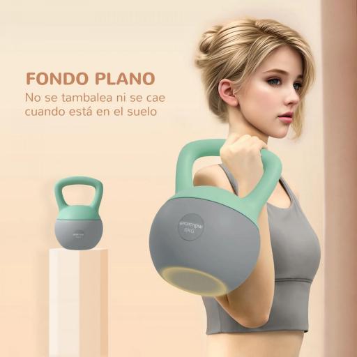 Pesa Rusa 8 kg Kettlebell Relleno de Arena Metálica Mango Antideslizante para Casa 19x19x28 cm Verde y Gris [5]