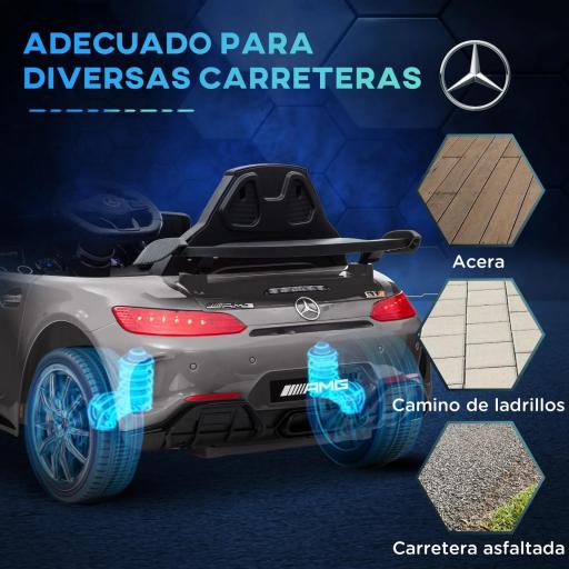 Coche Eléctrico para Niños de +3 Años Mercedes-Benz AMG GTR con Batería 12V Mando a Distancia Faros Bocina Música Plata [1]