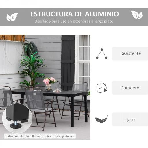 Mesa de Comedor Exterior 190x90x74 cm con Encimera de Listones y Estructura de Aluminio para Terraza Balcón Negro [2]