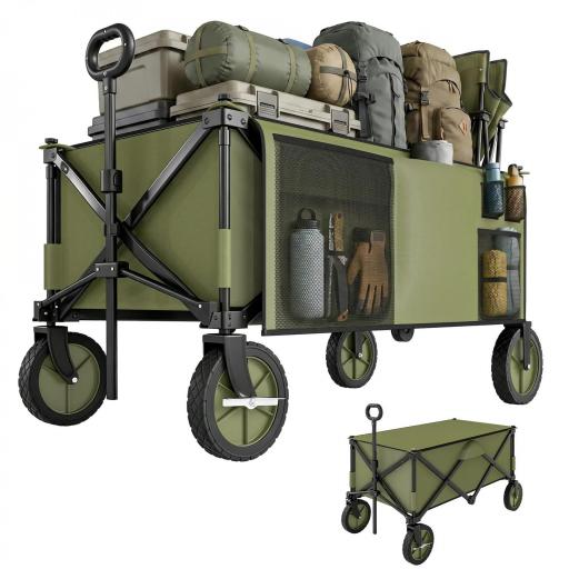 Carro Plegable de Transporte con Mango Telescópico Tablero Plegable y 5 Bolsillos para Playa 108x55x93 cm Verde [9]
