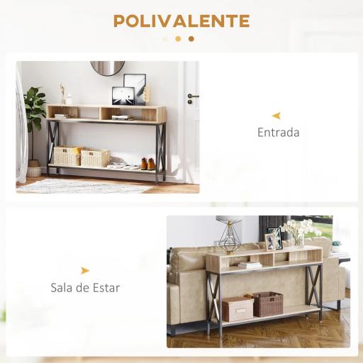 Mueble para Recibidor con 2 Compartimientos y Estante Consola para Recibidor Entrada Pasillo 120x23,5x75cm Roble y Negro [3]