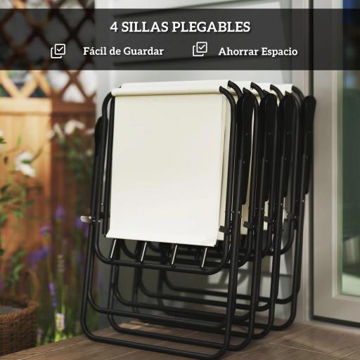 Conjunto de Muebles de Jardín de 6 Piezas con Mesa Redonda Sillas Plegables y Sombrilla para Patio y Terraza Crema [6]