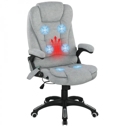 Silla Oficina con Masaje de 6 Puntos con Función Basculante con Calefacción Altura Ajustable 65x71x110-120 cm Gris [8]