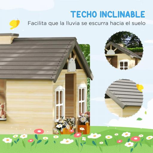 Casita Infantil de Juegos Exterior para Niños de 3 -7 Años con Ventanas 2 Jardineras y 1 Banco 113x94x134,5 cm Natural [4]