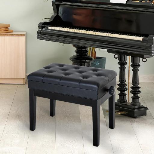 Banqueta para Piano Banco para Piano con Ajustable en Altura de 48 a 58 cm Espacio de Almacenamiento Patas de Madera Taburete para Teclado Acolchado 54,5x33x48-58 cm Negro [7]