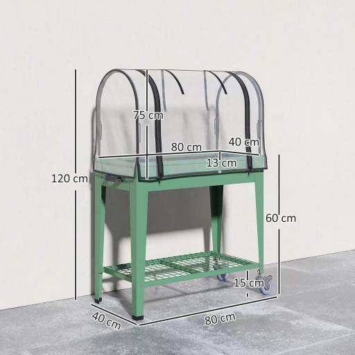 Huerto Urbano Elevado con Ruedas Cubierta de Invernadero y Estante Inferior para Cultivo Plantas 80x40x120 cm Verde [1]