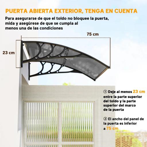 Marquesina de Protección contra Sol y Lluvia 100x75x23 cm con Cubierta de Policarbonato para Puertas y Ventanas Negro [5]