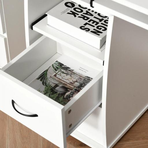 Escritorio con Estanterías Mesa de Ordenador con 2 Cajones Bandeja de Teclado Soportes para Monitor 120x55x85 cm Blanco [5]