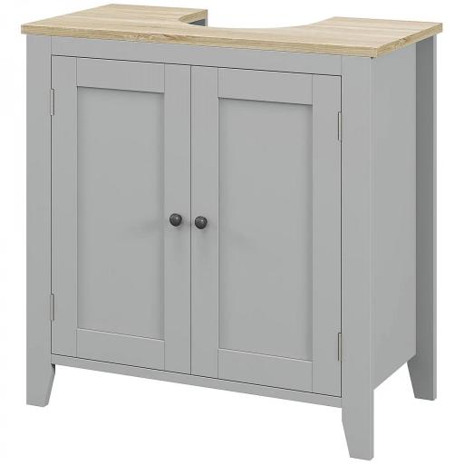 Mueble para Debajo del Lavabo Armario Bajo con 2 Puertas y Estante Ajustable Estilo Moderno 60x30x60 cm Gris [9]