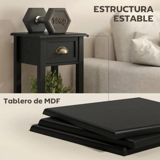 Mesa Auxiliar Estilo Moderno Mesita Auxiliar con Cajón y Estante de Almacenamiento 30x30x75 cm Negro [5]