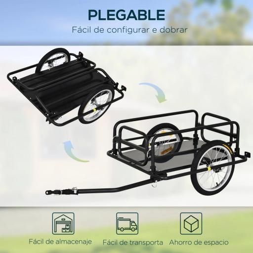 Remolque de Bicicleta Plegable para Carga 40kg Carga de Equipaje con Marco de Acero Ligero y Reflectores 139x71,5x49 cm Negro [4]