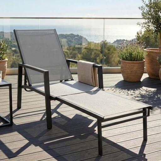 Tumbona Plegable con Reposapiés Retráctil Respaldo Ajustable 5 Niveles Tela de Textilene Marco Acero Gris Oscuro [7]
