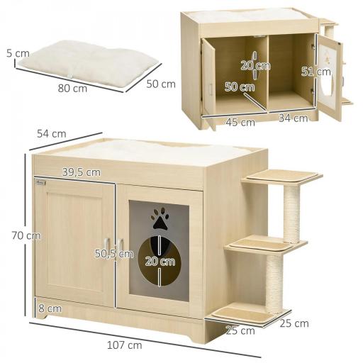 Mueble Arenero para Gatos con Cama Cojín Suave 3 Plataformas y Postes de Sisal 107x54x70 cm Roble [1]