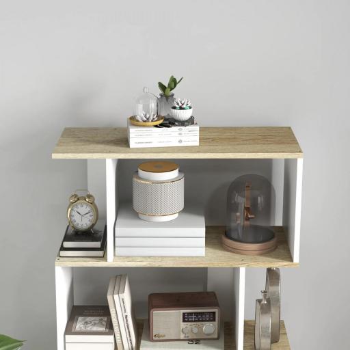 Estantería Estilo Nórdico Librería con 5 Estantes Antivuelco Carga 25 kg 70x29,5x163 cm Roble y Blanco [7]