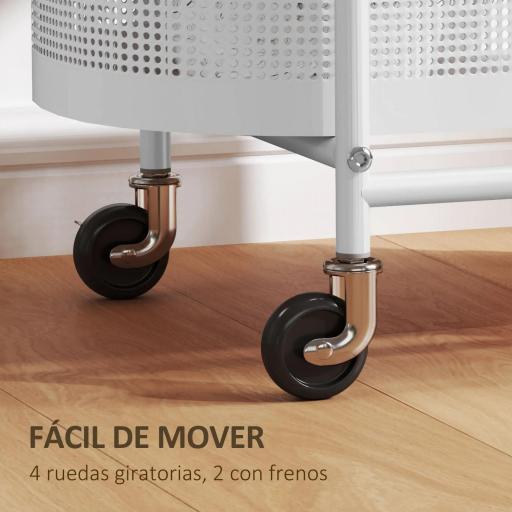 Carrito Auxiliar con Ruedas de 3 Niveles Carro de Almacenamiento con Cesta y Estantes 49,5x32,5x82,5 cm Blanco y Madera Natural [7]