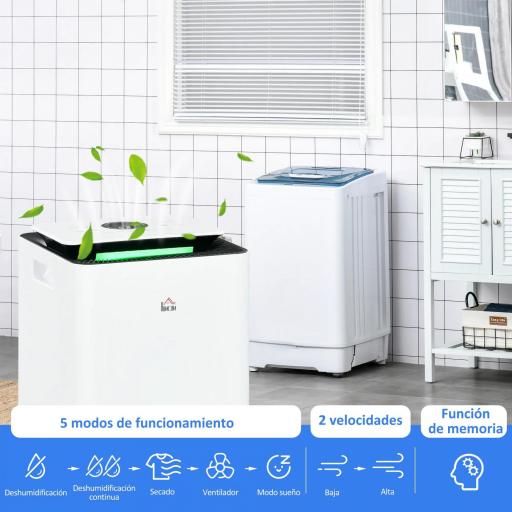 Deshumidificador Eléctrico 12L/día Depósito de Agua 2,5 Litro con 5 Modos 2 Velocidades Temporizador 25x25x50,5cm Blanco [5]