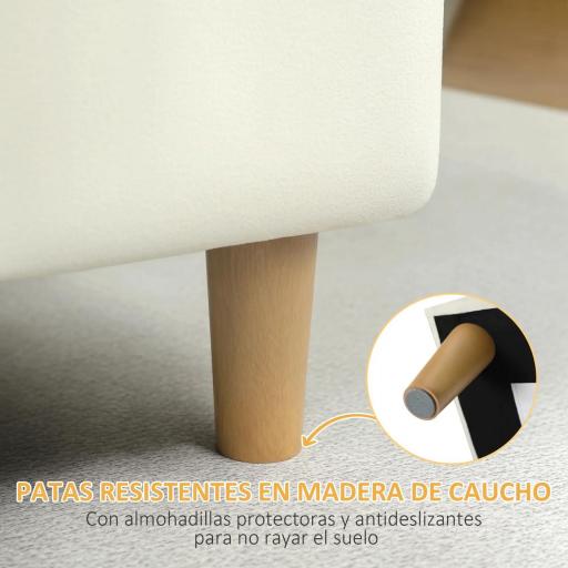 Banco de Almacenamiento Baúl Tapizado de Terciopelo con Patas de Madera Capacidad 71L 100x50x43 cm Blanco Crema [7]