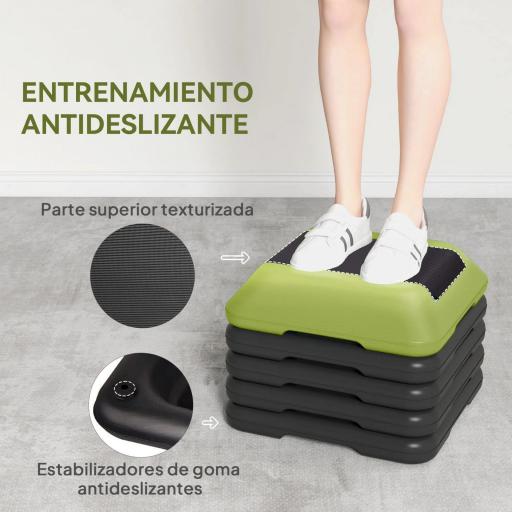 Step para Fitness Stepper Antideslizante con Altura Ajustable de 10/15/20/25/30 cm Carga 150 kg Verde [4]