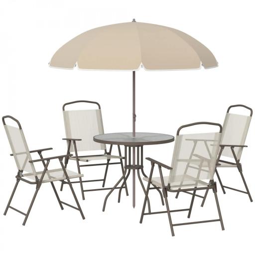 Conjunto de Muebles para Jardín con 4 Sillas 1 Mesa y 1 Parasol Texteline Aluminio y Poliéster Beige [9]