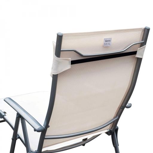 Tumbona de Jardín Plegable con Respaldo Ajustable en 7 Niveles Almohada y Reposabrazos 137x63,5x100,5 cm Beige [7]