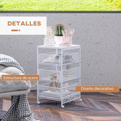 Carrito de Almacenamiento con Ruedas de 3 Niveles con 3 Cesta de Almacenamiento para Salón Comedor 34x29,5x57,5cm Blanco [4]