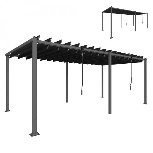 Pérgola de Jardín 3x5,7 m con Techo de Lamas Ajustable a 90° Manivela Estructura de Aluminio UPF50+ Gris Oscuro [8]