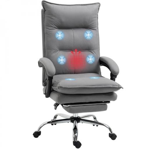 Silla de Masaje Reclinable con 6 Puntos de Masaje y 5 Modos con Función de Calefacción Ajustable 66x74x114-121,5 cm Gris [8]