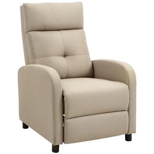 Sillón Relax Reclinable Manual hasta 155º Apertura Push con Reposapiés Respaldo Alto Acolchado Grueso Beige [9]