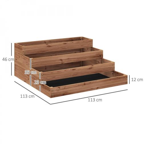 Jardinera de Madera Elevada de 4 Niveles con Diseño de Escalera para Cultivos Plantas Flores 113x113x46 cm Café Oscuro [1]