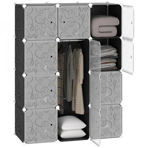 Armario Modular Plástico Estantería 12 Cubos con Puertas para Almacenamiento de Ropa Armario Ropero Organizador para Almacenamiento Juguetes y Libros Montaje en Bricolaje [9]